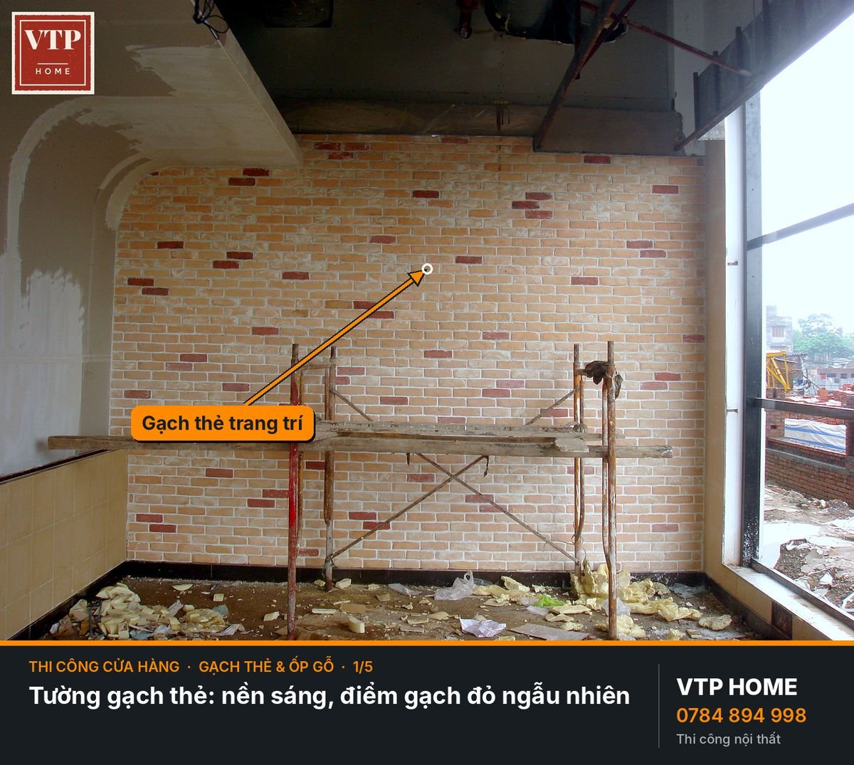 Tường gạch thẻ và ốp gỗ – hình ảnh minh họa VTP Home