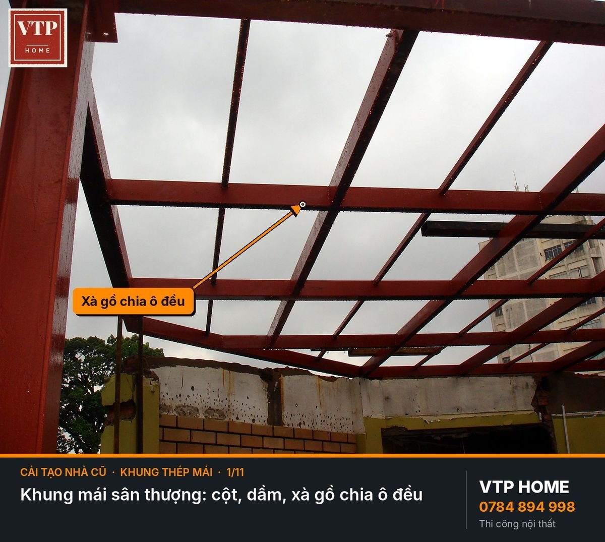 Bước 3. Khung thép mái, sân thượng, mái đón – hình ảnh minh họa VTP Home