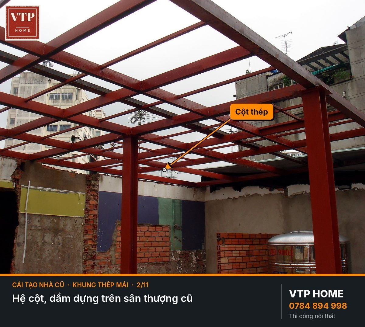 Bước 3. Khung thép mái, sân thượng, mái đón – hình ảnh minh họa VTP Home