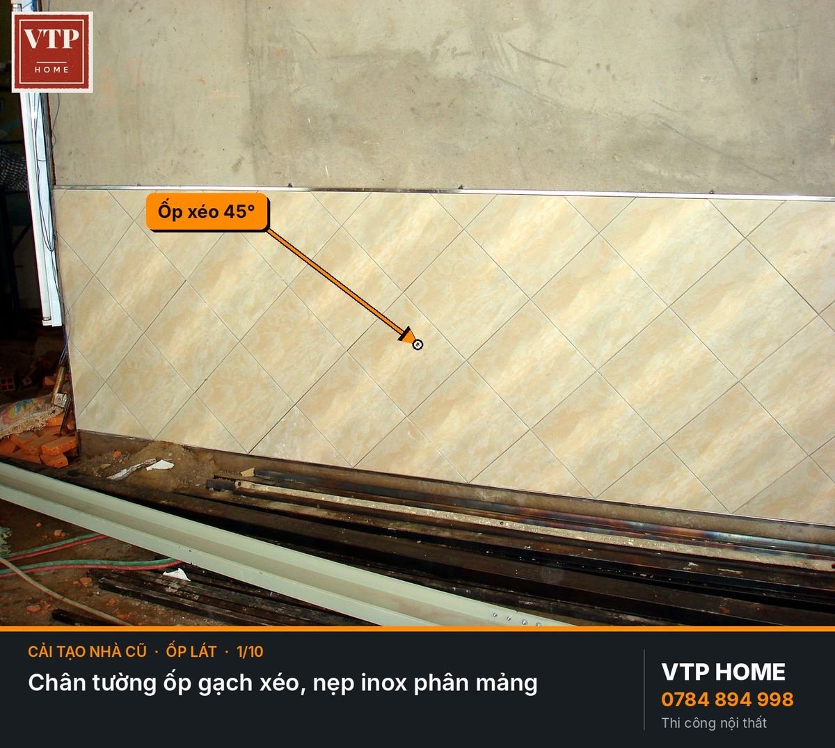 Bước 9. Ốp lát: tường gạch thẻ, sàn, bậc cấp – hình ảnh minh họa VTP Home