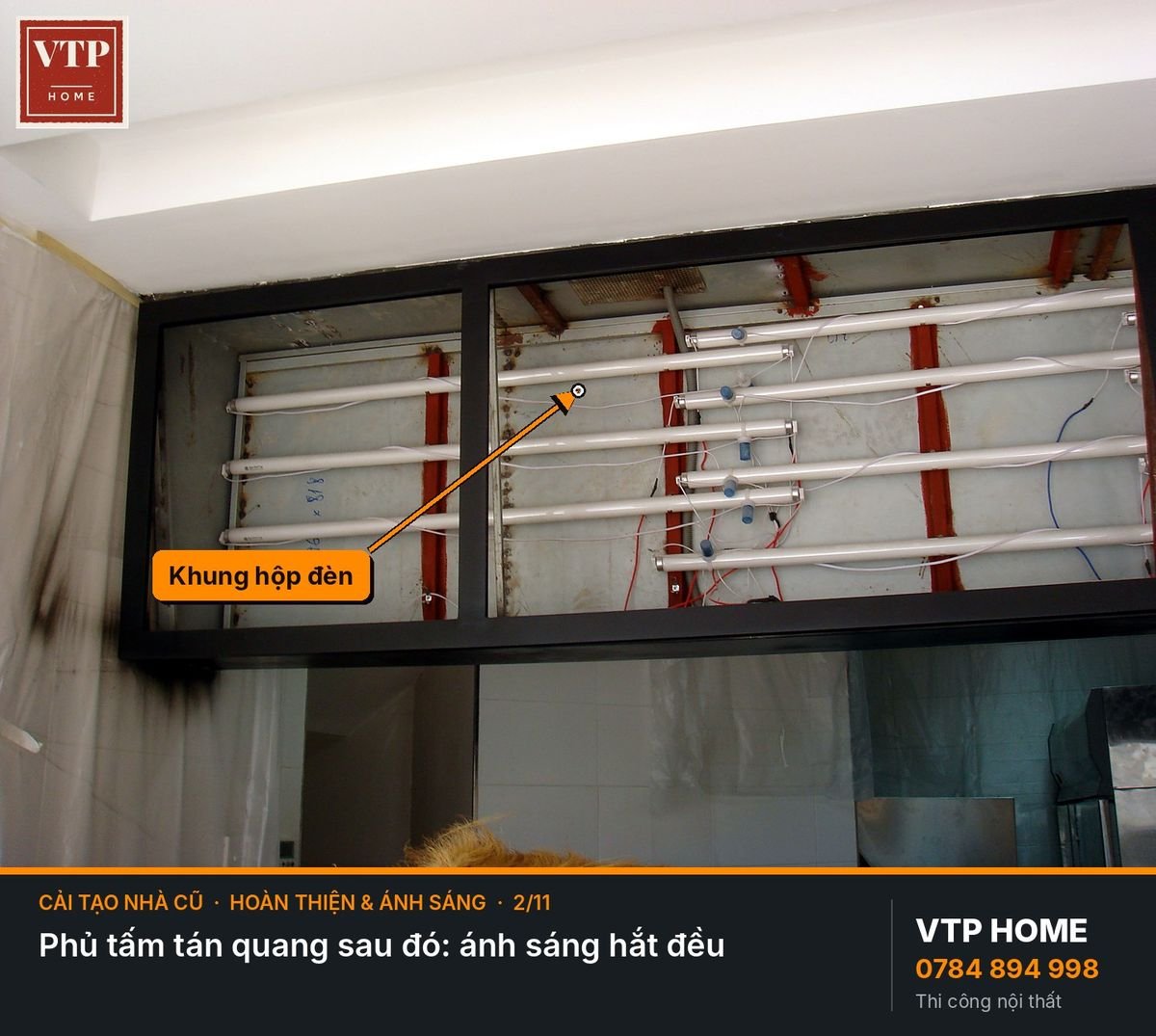 Bước 10. Hoàn thiện: ánh sáng, kính, hộp đèn – hình ảnh minh họa VTP Home