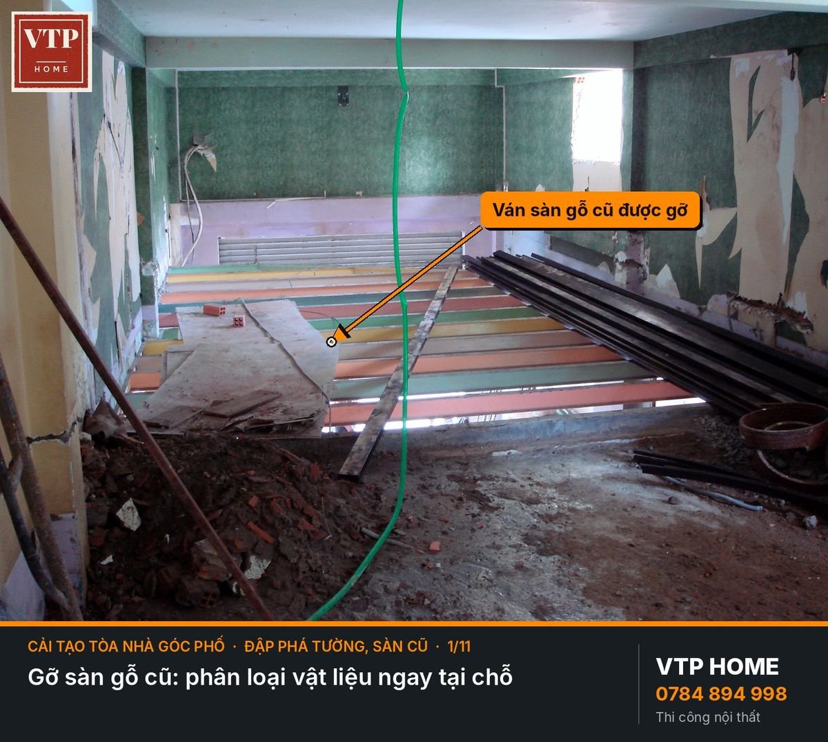 Đập phá tường, sàn, cầu thang cũ – hình ảnh minh họa VTP Home