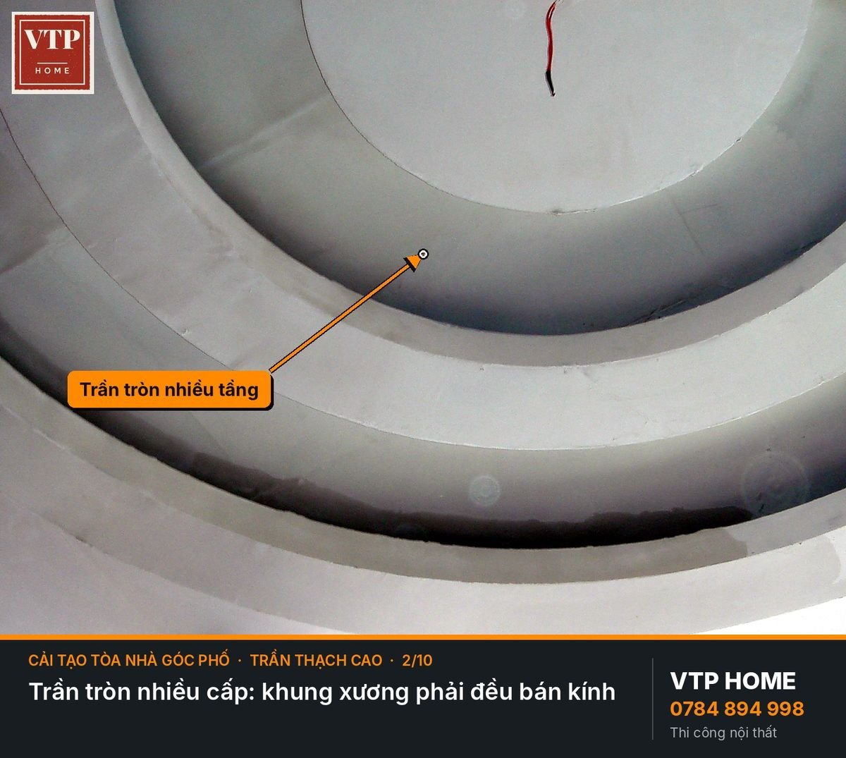 Trần thạch cao trang trí: trần tròn, hộp trần nhiều bậc – hình ảnh minh họa VTP Home