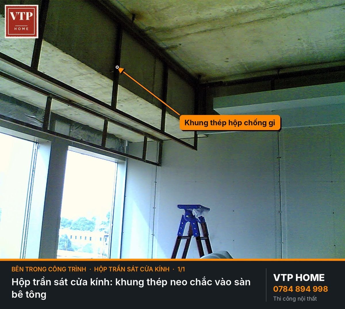 Hộp trần sát cửa kính – hình ảnh minh họa VTP Home