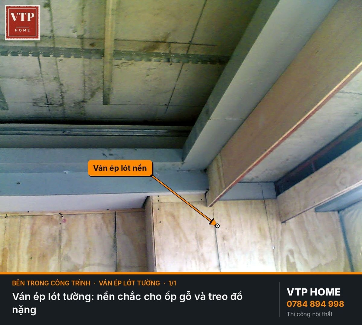 Lót ván ép trước khi ốp gỗ, treo tivi, kệ nặng – hình ảnh minh họa VTP Home