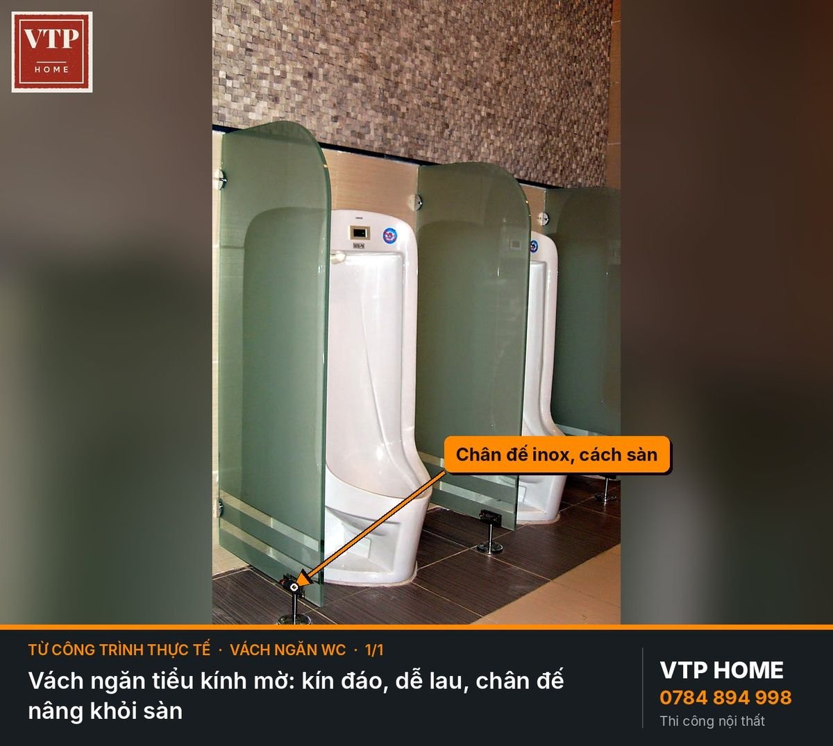 Khu vệ sinh: vách ngăn tiểu bằng kính – hình ảnh minh họa VTP Home