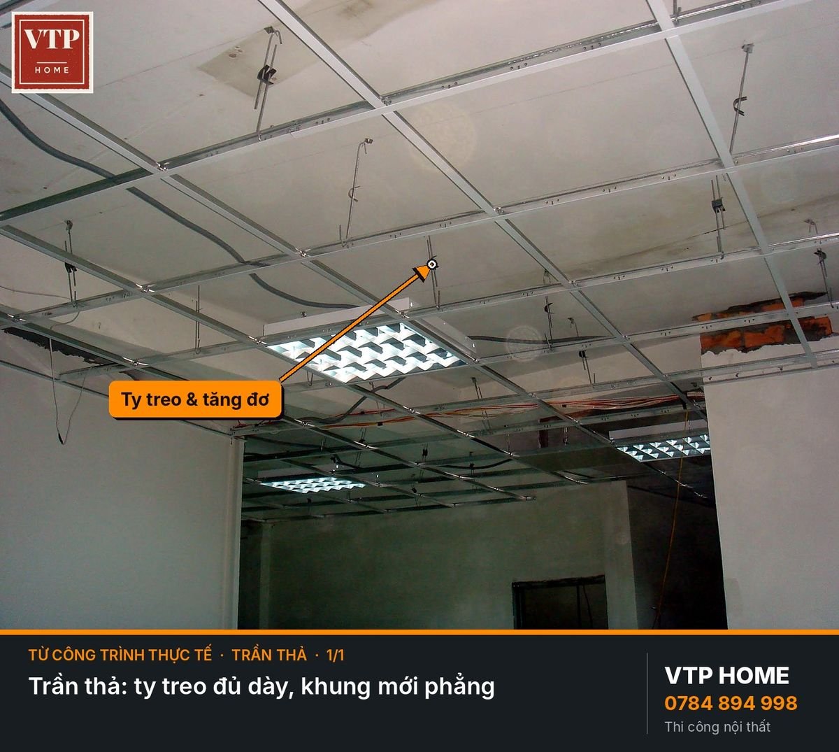 Trần thả khung nổi – hình ảnh minh họa VTP Home