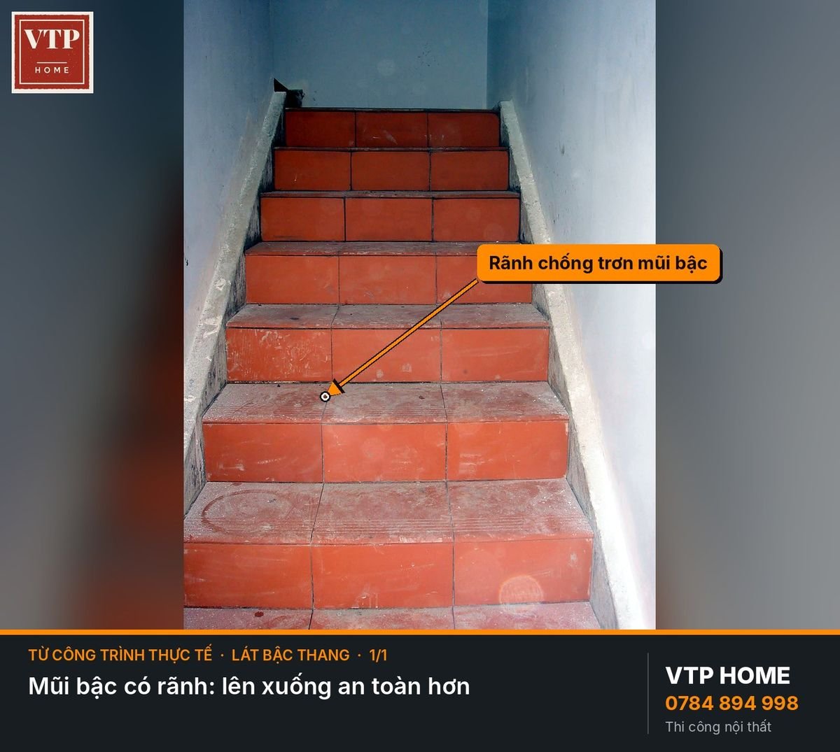 Mặt bậc lát gạch đỏ chống trơn – hình ảnh minh họa VTP Home