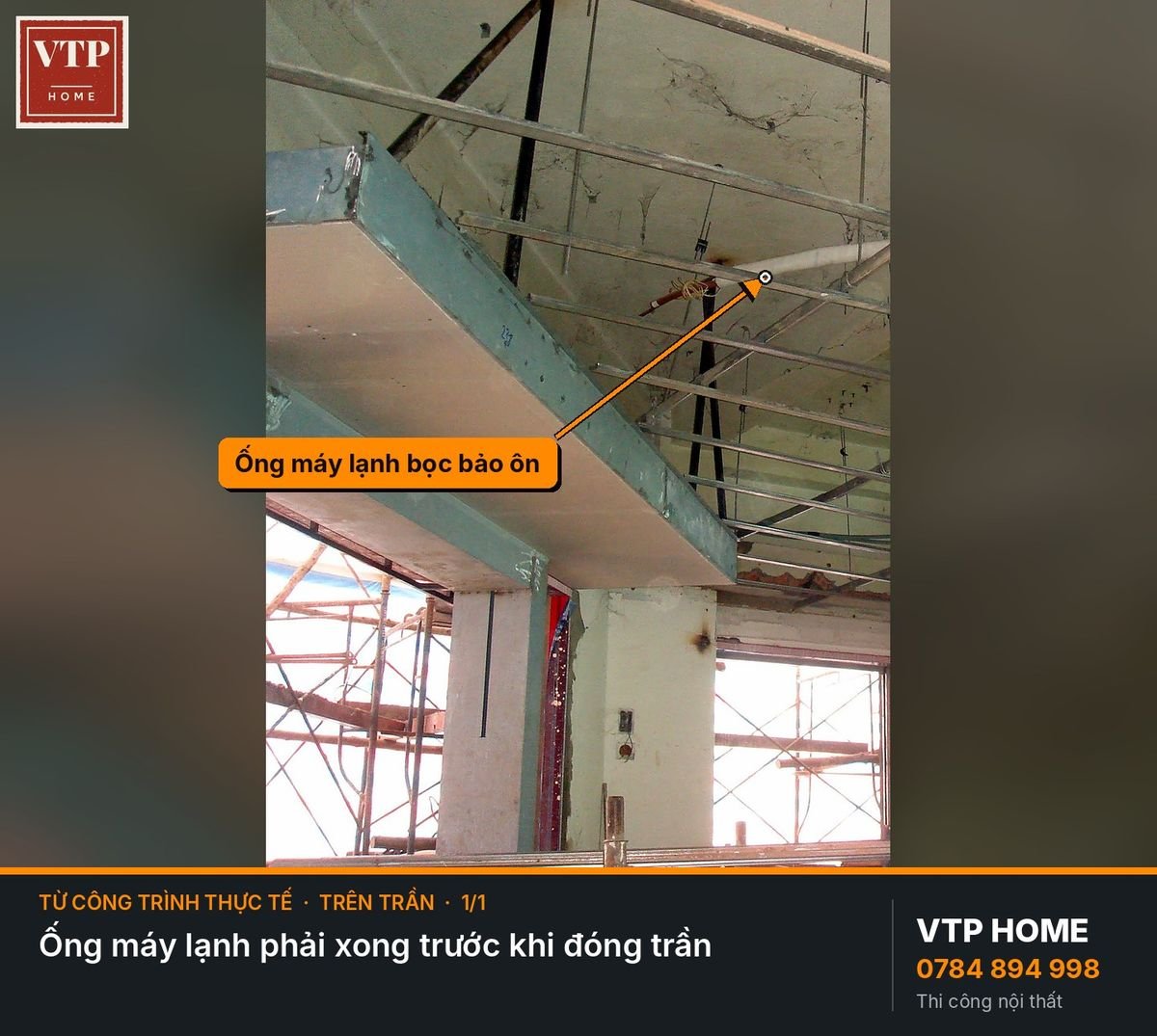 Ống máy lạnh, ống gió và thứ tự làm việc trên trần – hình ảnh minh họa VTP Home