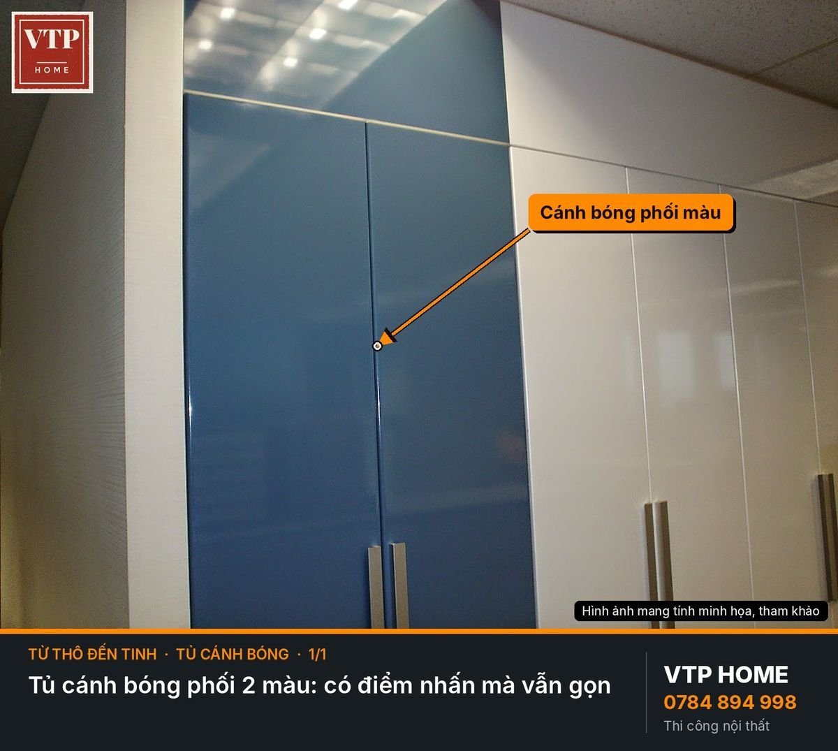 Tủ cánh bóng phối 2 màu – hình ảnh minh họa VTP Home